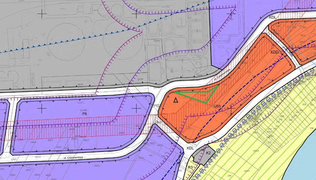 3) powierzchnia nowo wydzielanych działek budowlanych nie może być mniejsza niż 3000 m² na terenach U50, U53, U54, U55; 5000 m² na terenach U28, U32, U57 oraz nie może być mniejsza niż 10000 m² na