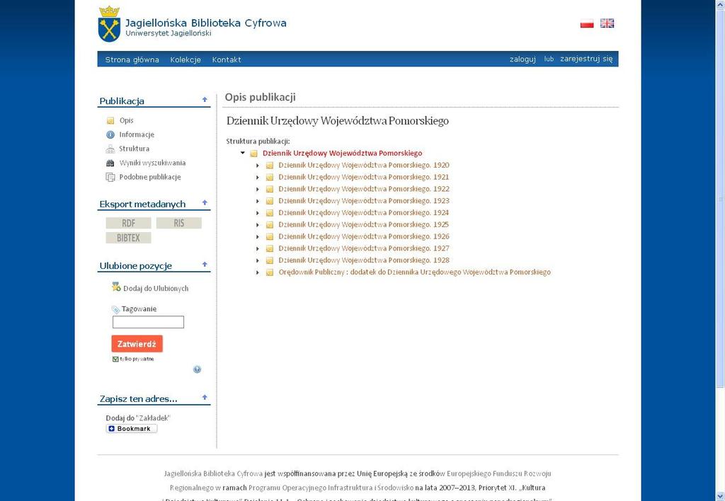 Relacje odzwierciedlające powiązanie dodatku i czasopisma głównego w bibliotece cyfrowej Widok