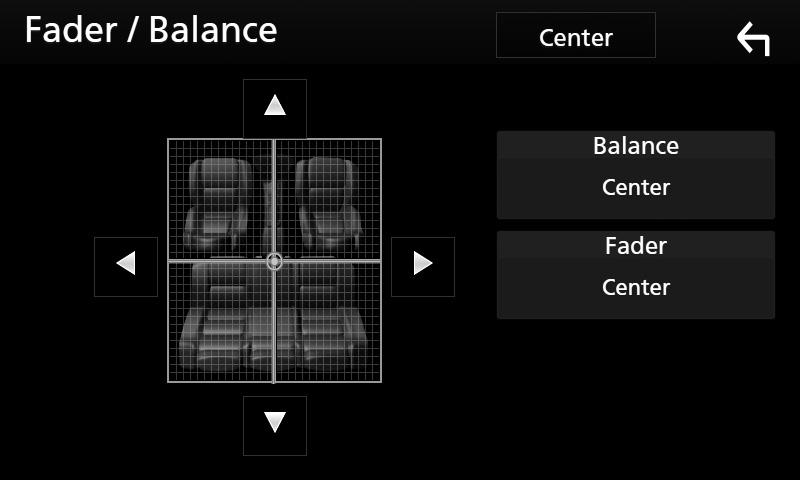 Fader / Balance Wyregulować balans głośności wokół dotkniętego obszaru. [C] i [D] umożliwiają wyregulowanie lewego i prawego balansu głośności.