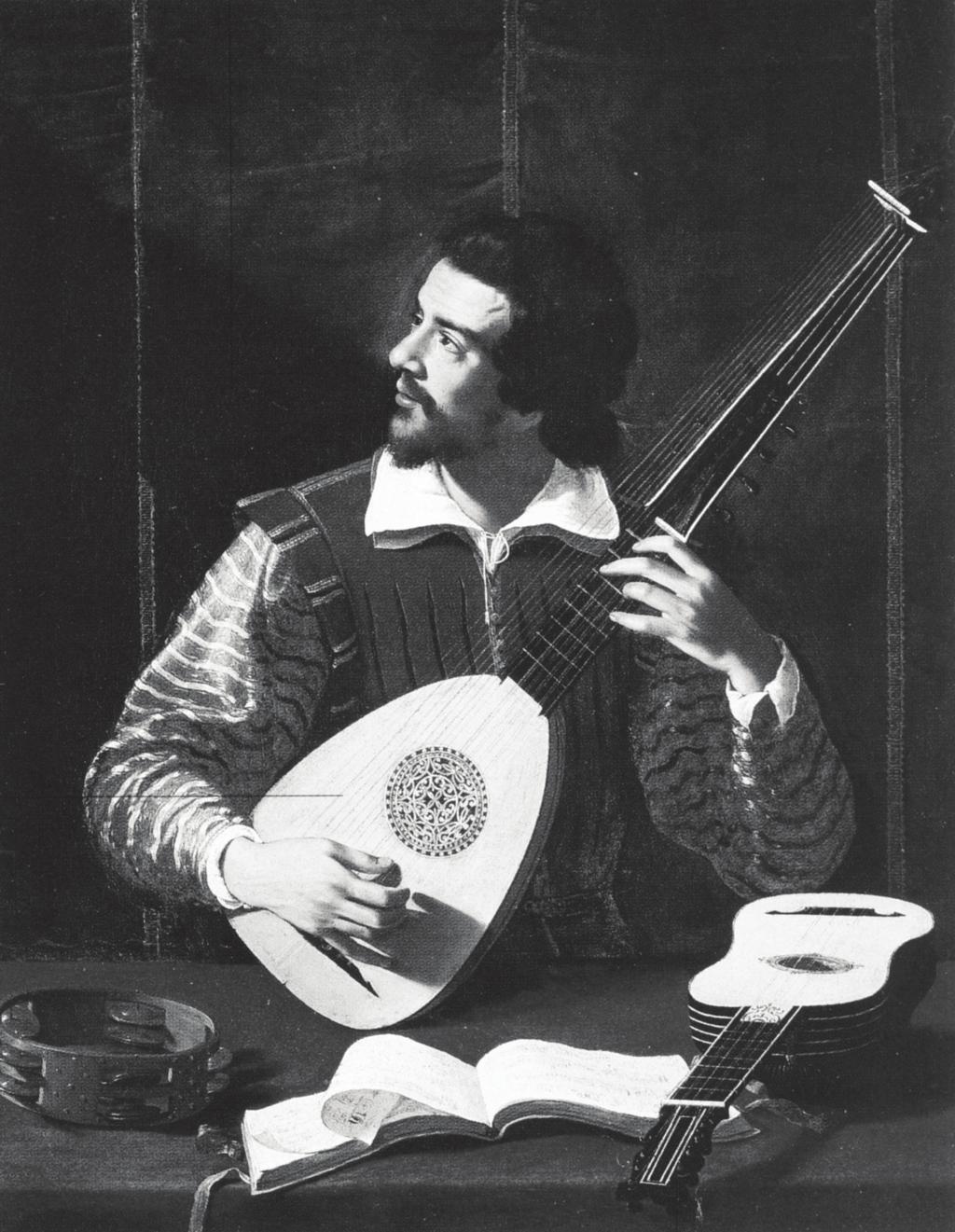 Egzamin maturalny z historii muzyki 11 Zadanie 21. (2 pkt) Ilustracja przedstawia jedną z odmian lutni. Instrument ten w epoce baroku często wchodził w skład grupy realizującej partię basso continuo.