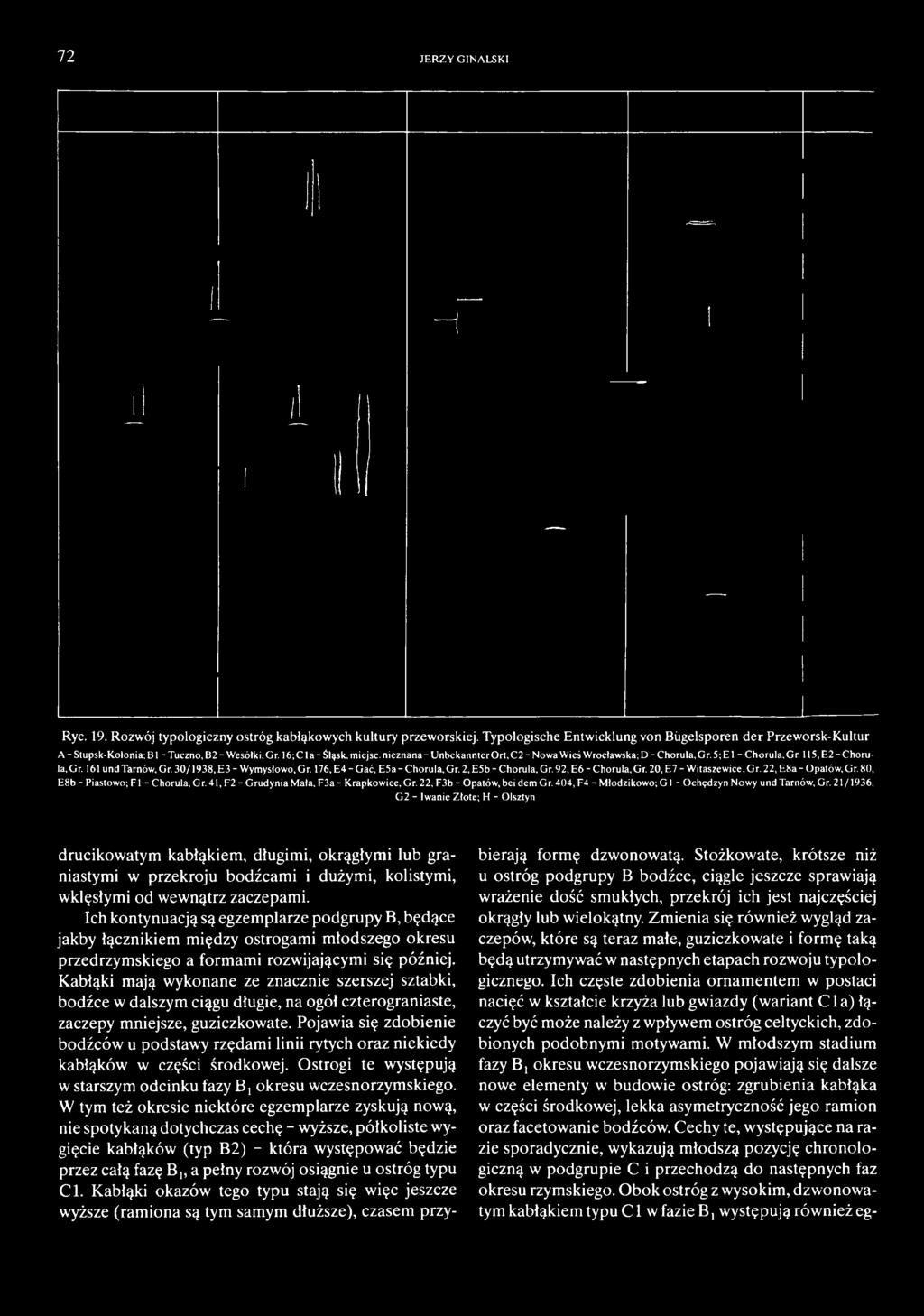 80, E 8 b - Piastow o; F 1 - C horula, Gr. 41, F 2 - G ru d y n iam a ła, F 3 a - K rapkow ice, Gr. 22, F 3b - O patów, bei dem Gr. 404, F4 - M łodzikow o; G 1 - O chędzyn N ow y und Tarnów, Gr.