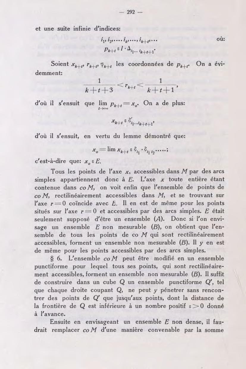 - 292 et une suite infinie d'indices: Soient les coordonnées de On a évidemment: d'où il s'ensuit que lim p.,. = x.