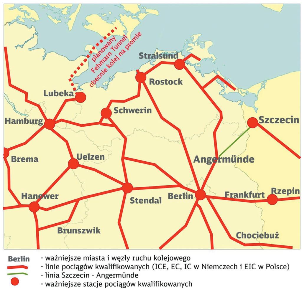 Rys. 2. Linia Berlin Szczecin na tle pasażerskich połączeń kwalifikowanych w 2014 r.