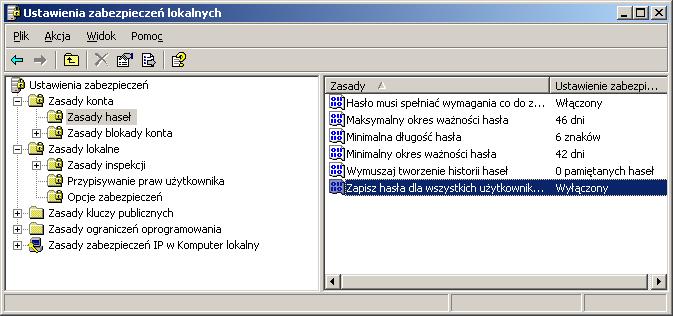 Lokalne zasady zabezpieczeń zapisane są w pliku