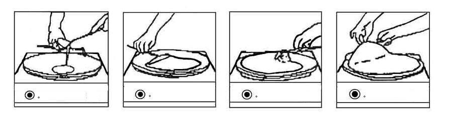 5.3 Bedienung Reinigen Sie die Crêpe-Platten vor dem ersten Gebrauch mit einem in Speisefett getränkten Tuch, um die industriellen Schutzfette zu entfernen.