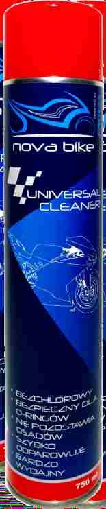 UNIVERSAL CLEANER Nova Bike Universal Cleaner - Uniwersalny zmywacz techniczny: Przeznaczenie: do łańcuchów motocyklowych (bezpieczny dla O- ringów),elementów silnika, metalowych jak i plastikowych