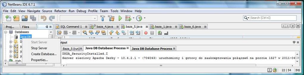 Uruchom program Baza_1 w środowisku NetBeans 6.7.1 załącznik do laboratorium.