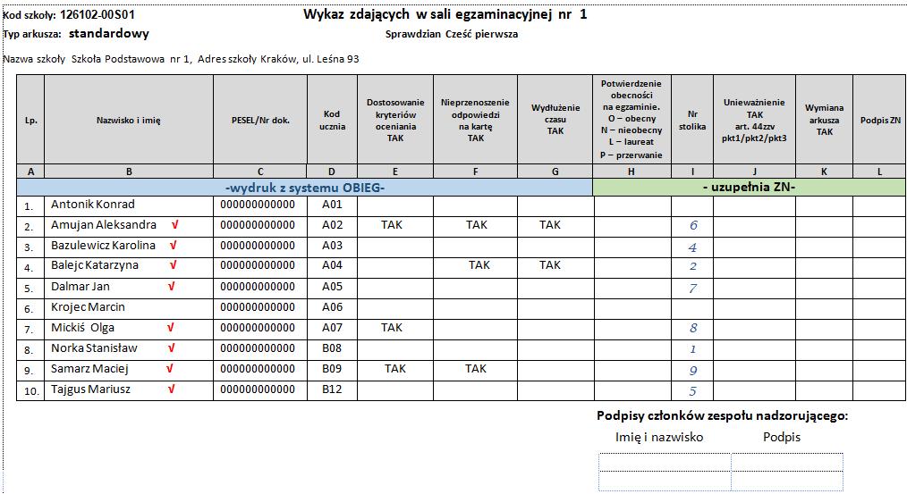 Postępowanie z materiałami egzaminacyjnymi po zakończeniu pierwszej części sprawdzianu w sali Postępowanie w przypadku arkuszy standardowych (S-1) Krok 1. Ułożyć prace według Wykazu uczniów w sali.