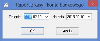 SOSPA System Obsługi SPA_ j Rys. 58. Ustalanie zakresu raportu z kasy i konta. Następnie klikamy OK., co spowoduje wyświetlenie okna z danymi liczbowymi dla podanego okresu (Rys.