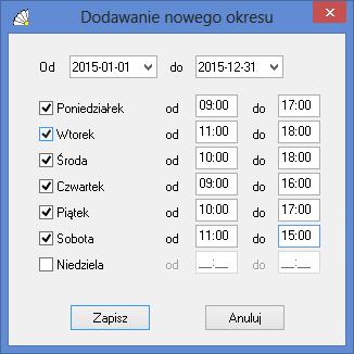 SOSPA System Obsługi SPA Rys. 86. Dodawanie nowego okresu do harmonogramu. 11.8.4. Usuwanie osoby z personelu. Za pomocą tej funkcji usuwamy osobę wykonującą zabiegi z listy personelu.