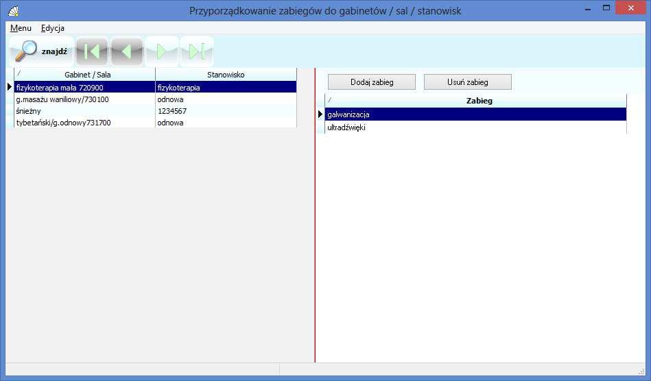 SOSPA System Obsługi SPA Rys. 96. Przyporządkowanie zabiegów do sal. 11.14.