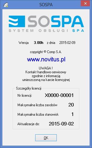 SOSPA System Obsługi SPA_ j 12. O PROGRAMIE Okno wywołane przy pomocy tej funkcji (Rys.