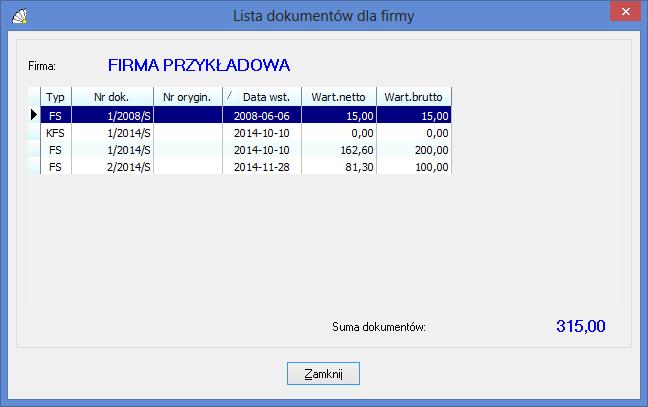 SOSPA System Obsługi SPA_ j Rys. 7. Lista dokumentów powiązanych z firmą. 5.1.6. Wyszukiwanie firmy w kartotece.