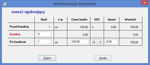 SOSPA System Obsługi SPA_ j kwotowymi zarówno przed, jak i po korekcie. Korekty pojedynczej pozycji dokumentu dokonujemy poprzez podwójne kliknięcie na wybranej pozycji.