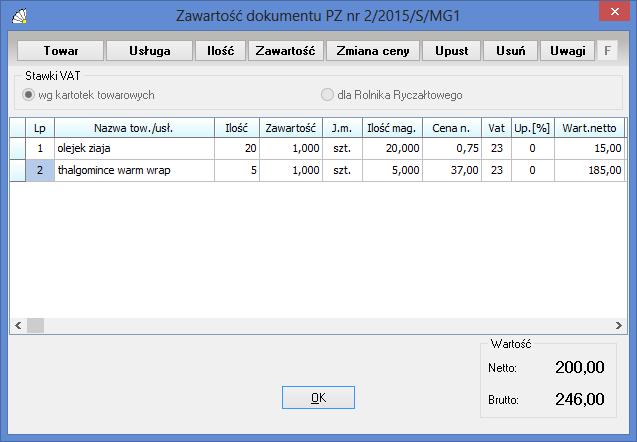 SOSPA System Obsługi SPA_ j W dolnej części okna z zawartością mamy zawsze aktualną sumę pozycji umieszczonych w zawartości.