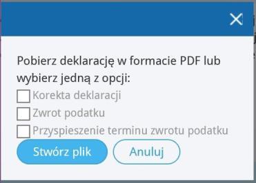 Są to: PDF przygotowuje podgląd deklaracji w formacie PDF gotowej do zapisania na dysku lub do wydruku.