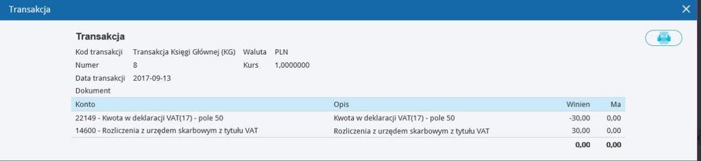 Aby zaksięgowana kwota w pozycji 50 deklaracji VAT się pojawiła, należy zapisaną uprzednio deklarację VAT edytować i zapisać ponownie, wtedy naczytają się brakujące dane.