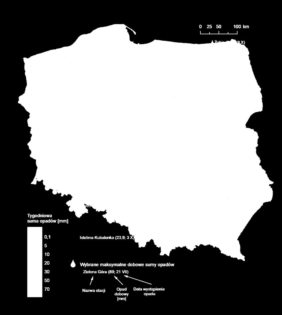 dobowe sumy opadów (w okresie 3