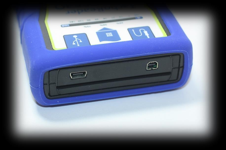 Oznaczenia gniazd przez które urządzenie łączy się z komputerem, tachografem: Gniazdo MINI-USB - za pomocą którego urządzenie łączy się z komputerem.
