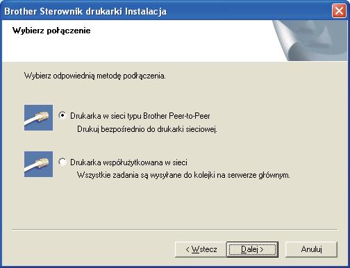 Sieć przewodowa Windows Użytkownicy korzystający z kabla interfejsu sieciowego 8 Użytkownicy korzystający z drukarki w sieci typu peer-to-peer d e Umieść dysk CD-ROM w napędzie.