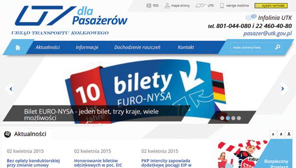 www.pasazer.utk.gov.pl W serwisie dla Pasażerów niektóre zdjęcia pełniące rolę linków osadzone w slajdach nie posiadają uzupełnionych treści alternatywnych.