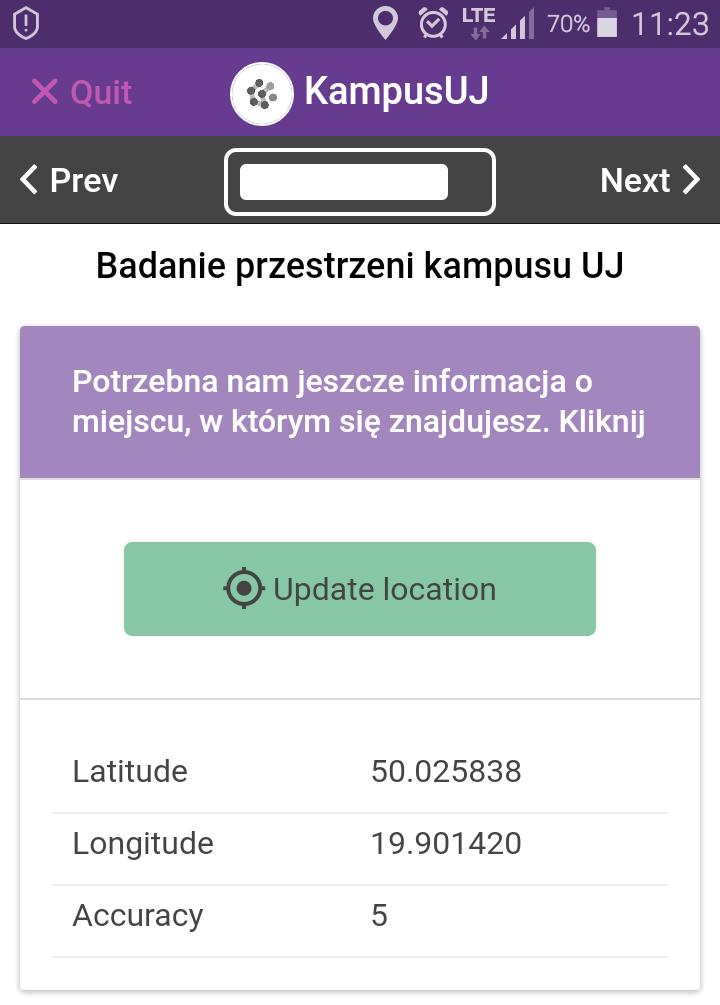 7. Ważnym pytaniem umożliwiającym zlokalizowanie ocenianego przez Ciebie miejsca, jest prośba o podanie lokalizacji. Kliknij Update location.