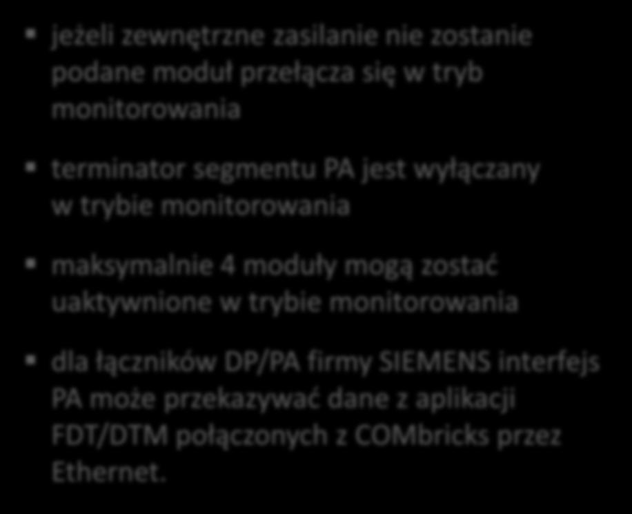 łączników DP/PA firmy SIEMENS interfejs PA może przekazywać dane z aplikacji