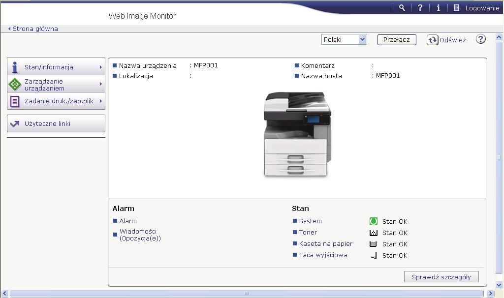 8. Web Image Monitor W tym rozdziale przedstawiono często używane funkcje programu Web Image Monitor oraz sposób jego działania.