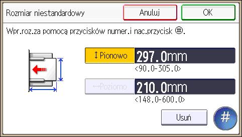 9. Uzupełnianie papieru i tonera Określanie niestandardowych rozmiarów papieru za pomocą panela operacyjnego 1. Naciśnij przycisk [Narzędzia użytkownika/licznik]. CMR633 2. Naciśnij przycisk [Ustaw.