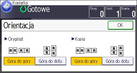 Kopiowanie dwustronne Określanie orientacji oryginału i kopii Wybierz orientację oryginałów i kopii, jeśli oryginał jest dwustronny lub jeśli chcesz kopiować na obu stronach.