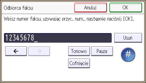 Podstawowe procedury nadawania (Nadawanie z pamięci) Można wyszukiwać według zarejestrowanej nazwy, kodu użytkownika, numeru faksu, nazwy folderu, adresu e-mail lub odbiorcy IP-Fax. 6.