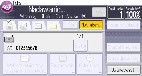 Nadawanie podczas sprawdzania połączenia z odbiorcą (nadawanie natychmiastowe) 7. Naciśnij przycisk [Start]. Wysyłanie oryginałów przy użyciu szyby ekspozycyjnej (nadawanie natychmiastowe) 1.