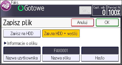 Zapisywanie dokumentu 5. W razie potrzeby należy wprowadzić nazwę użytkownika, nazwę pliku i hasło. Nazwa użytkownika Naciśnij przycisk [Nazwa użytkow.], a następnie wybierz nazwę użytkownika.