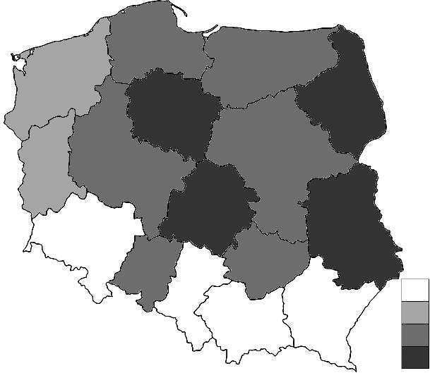 116 Dorota Janiszewska Luiza Ossowska natomiast najniższe: podkarpackie (18,5%), śląskie (18,6%), małopolskie (19,4%) oraz dolnośląskie (19,9%) (ryc.1). Zdaniem K. Czapiewskiego i B.