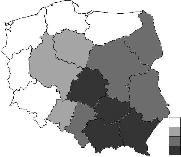 Usage of mineral fertilizers per 1 ha of agricultural land in the voivodships of Poland in 2013 Source: own elaboration based upon Local Data Bank. Ryc. 6.