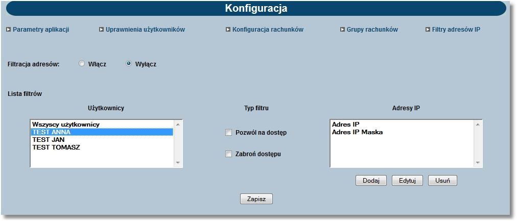 Zgodnie z wybraną konfiguracją pobierana jest lista adresów IP dozwolonych albo zabronionych.