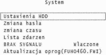 7 System Ustawienia główne systemu: 1) Ustawienia HDD konfiguracja dysku twardego HDD dla rejestratora Nadpisywanie zapis w pętli Format HDD wyczyszczenie dysku i sformatowanie go do współpracy z