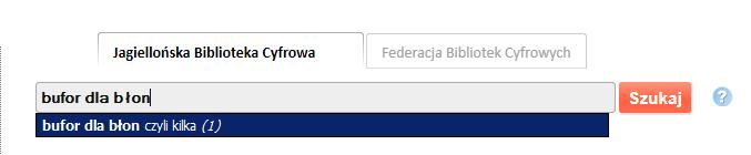 Il. 5.9. Wyszukiwanie proste w JBC. Wyszukiwanie zaawansowane w systemie Passim jest filtrowane pierwszorzędnie przez typ zasobu, a drugorzędnie przez zestaw dostępnych dla każdego typu metadanych.