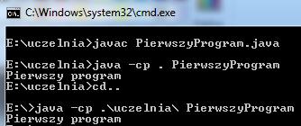 Kompilacja i uruchomienie programu W razie braku zmiennych środowiskowych Przeciągamy do wiersza poleceń odpowiedni