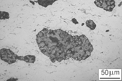 Rys. 3. Mikrostruktura nietrawionych spiekanych kompozytów: a) Cu + + faza AlFe, b) Cu + fazy Cu-Al-Fe Fig. 3. Microstructure of sintered composites without etching: a) Cu + + AlFe, b) Cu + Cu-Al-Fe-phases Rys.