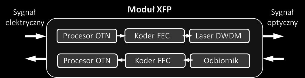 z portami XFP Niestrojone lub strojone lasery DWDM (siatka 50 GHz) Zintegrowany koder FEC,