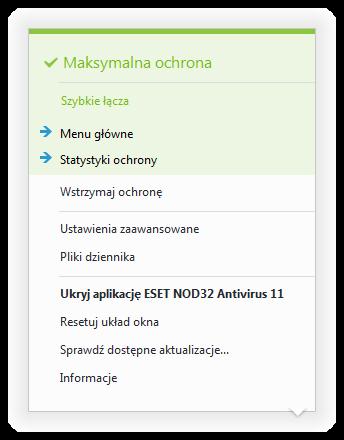 4.5.4 Menu programu Dostęp do części najważniejszych opcji konfiguracji oraz funkcji można uzyskać po kliknięciu prawym przyciskiem myszy ikony na pasku zadań.