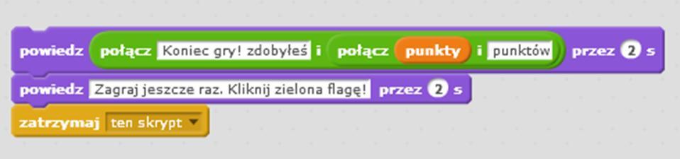 Podpowiadamy, że będziemy musieli znowu stworzyć łańcuch zawierający słowa i dane Punkty. o Uczniowie powinni znaleźć klocki.