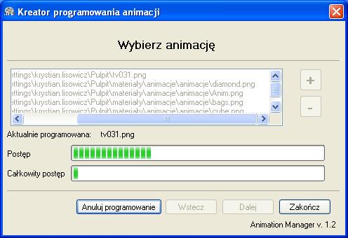 pozycji i wciśnięcie przycisku -. Do listy możemy dopisywać dowolną ilość animacji.