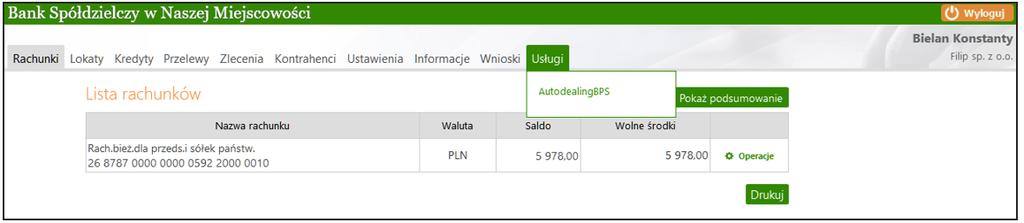 15. Usługi 15.1. Autodealing Opcja w przygotowaniu.