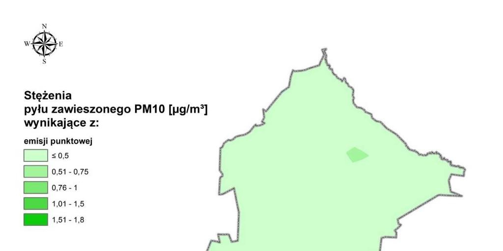 Rysunek 4 Rozkład stężeń pyłu zawieszonego PM10 o