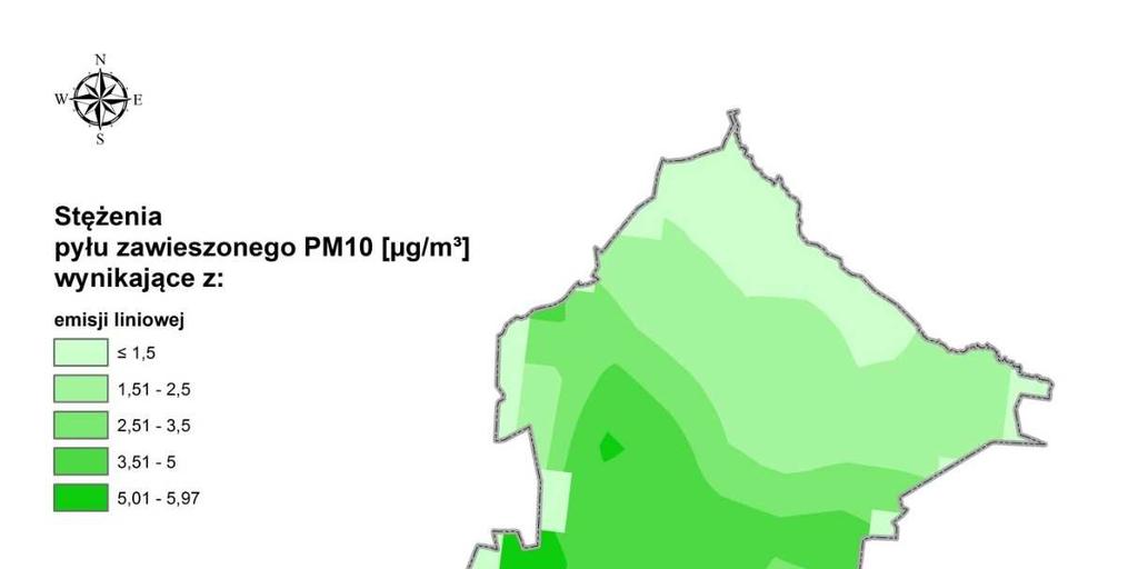 Rysunek 5 Rozkład stężeń pyłu zawieszonego PM10 o