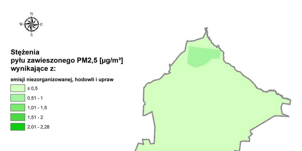 Rysunek 14 Rozkład stężeń pyłu zawieszonego PM2,5 o