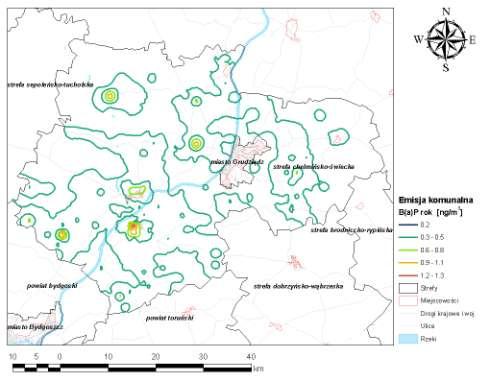 Rysunek 84 Stężenia B(a)P o okresie uśredniania wyników pomiarów rok kalendarzowy w