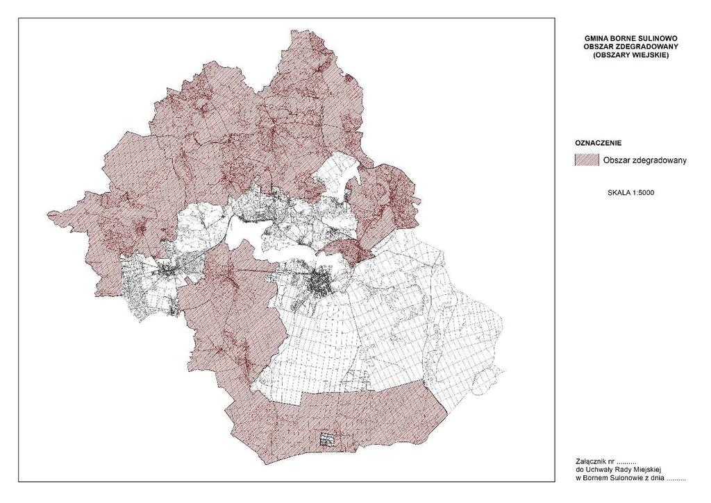 Rycina 8 przedstawia wyznaczony obszar zdegradowany (obszary wiejskie) w gminie Borne Sulinowo.